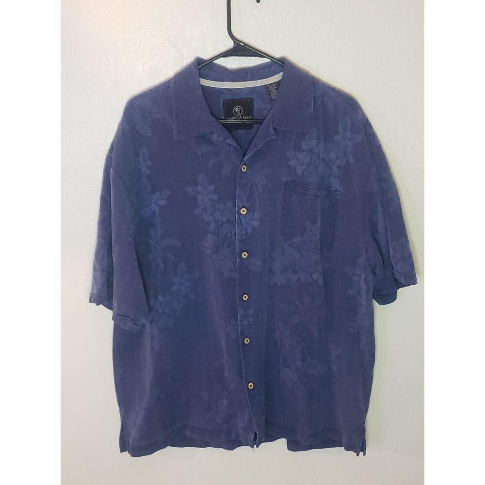 Jamaica Jaxx 100% Silk Short Sleeve Button Down Pocket Shirt Mens XL Blue Floral
